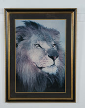Load image into Gallery viewer, Large Framed Lion Portrait Wall Art – Majestic Wildlife Print in Black &amp; Gold Frame – 31.25 x 41.5
