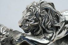 Load image into Gallery viewer, Ottaviani Italian Silver Plate Lion Mantel Clock Neiman Marcus Exclusive
