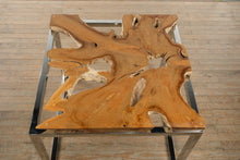 Load image into Gallery viewer, Live Edge Teak and Chrome Dining Table with Glass Top
