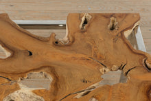 Load image into Gallery viewer, Live Edge Teak and Chrome Dining Table with Glass Top
