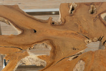 Load image into Gallery viewer, Live Edge Teak and Chrome Dining Table with Glass Top
