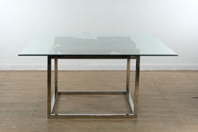 Load image into Gallery viewer, Live Edge Teak and Chrome Dining Table with Glass Top
