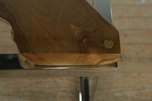 Load image into Gallery viewer, Live Edge Teak and Chrome Dining Table with Glass Top
