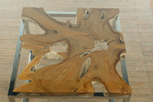 Load image into Gallery viewer, Live Edge Teak and Chrome Dining Table with Glass Top
