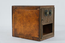 Load image into Gallery viewer, Antique US Post Office Door Lock Box Brass Wood Mail Safe Bank
