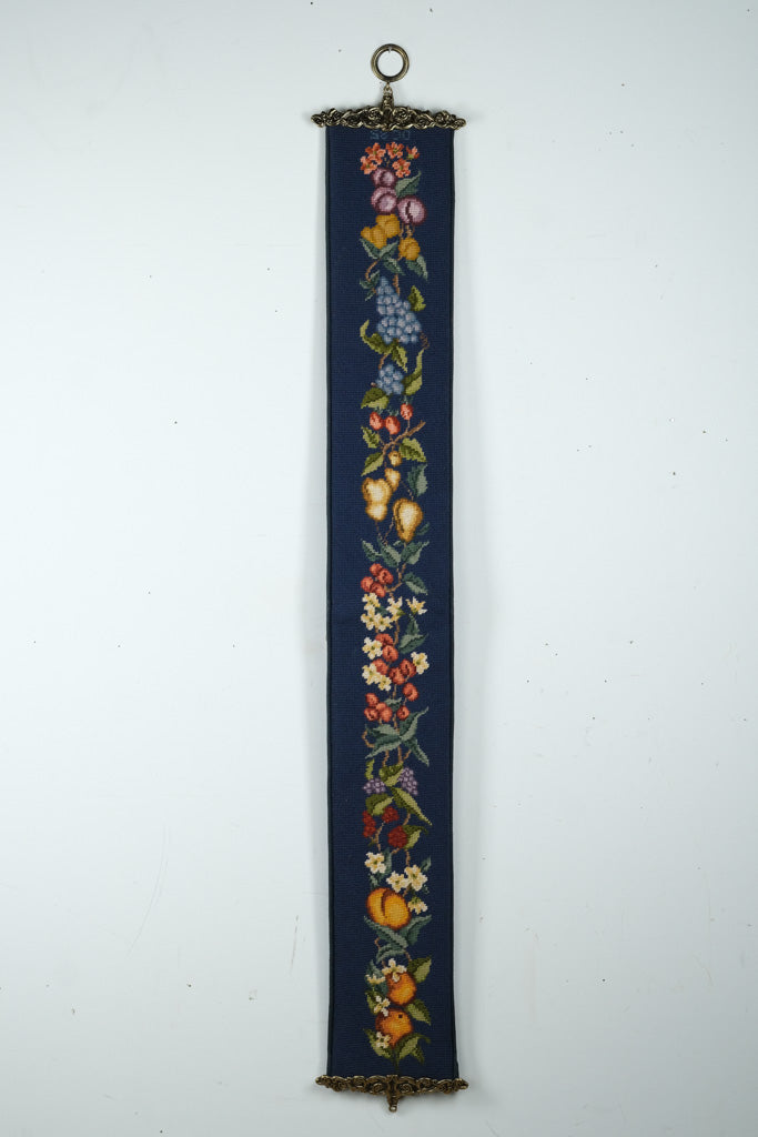 Vintage Needlepoint Bell Pull Wall Hanging – Fruit & Floral Motif – 56