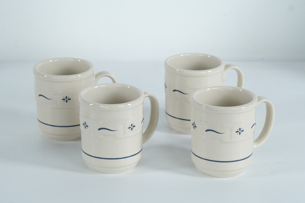 Longaberger Woven Traditions Blue Coffee Mugs – Set of 4 (USA Made)
