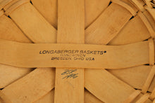 Load image into Gallery viewer, Longaberger Medium Round Utility Basket with Floral Green Liner Leather Handles USA

