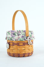 Load image into Gallery viewer, Longaberger Sweet Pea Round Handwoven Basket with Floral Fabric Liner and Wood Handle
