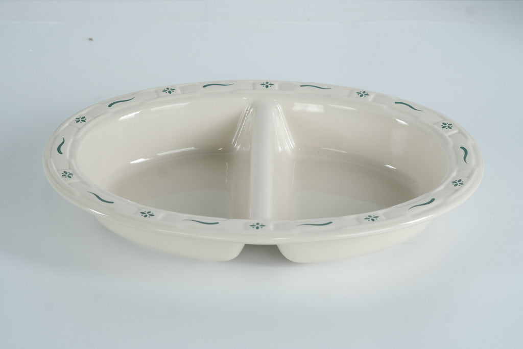 Longaberger Woven Traditions Classic Green 13” Oval Divided Vegetable Bowl