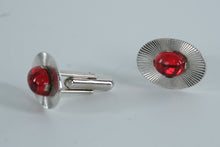 Load image into Gallery viewer, Lot of 3 Vintage Men’s Cufflinks – Red Oval Glass, Monogram “S,” &amp; Black Stone Silver-Tone Pair
