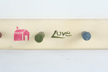 Load image into Gallery viewer, Vintage Folk Art Wood Peg Rack Love Hearts Pineapple House 28 Inch

