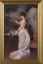 Load image into Gallery viewer, Love Letter B – Framed Vintage Print of Lady in Pink by Toulmouche (1994)

