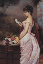 Load image into Gallery viewer, Love Letter B – Framed Vintage Print of Lady in Pink by Toulmouche (1994)
