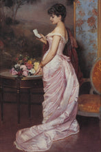 Load image into Gallery viewer, Love Letter B – Framed Vintage Print of Lady in Pink by Toulmouche (1994)
