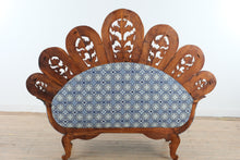Load image into Gallery viewer, Peacock Back Hand Carved Wood Settee Sofa with Floral Crest - Online Only
