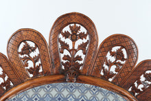 Load image into Gallery viewer, Peacock Back Hand Carved Wood Settee Sofa with Floral Crest - Online Only
