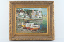 Load image into Gallery viewer, Signed Lubin Original Oil Painting Coastal Harbor Fishing Boats Ornate Gold Frame
