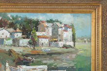 Load image into Gallery viewer, Signed Lubin Original Oil Painting Coastal Harbor Fishing Boats Ornate Gold Frame
