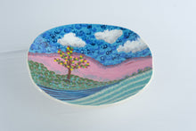Load image into Gallery viewer, Lucinda Signed Hand Painted Ceramic Pedestal Bowl Folk Art Landscape 11 Inch
