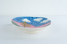 Load image into Gallery viewer, Lucinda Signed Hand Painted Ceramic Pedestal Bowl Folk Art Landscape 11 Inch

