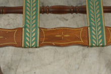 Load image into Gallery viewer, Vintage Wood Folding Luggage Rack Green Woven Straps Inlay 22 Inch

