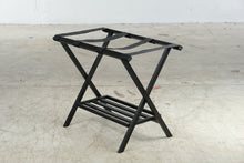 Load image into Gallery viewer, Black Wood Folding Luggage Rack with Lower Shelf 24 x 15 5 x 22
