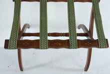 Load image into Gallery viewer, Vintage Wooden Folding Luggage Rack Green Straps Inlay Wood 22 Inch
