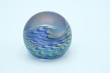 Load image into Gallery viewer, Lundberg Studios Signed Art Glass Paperweight – “The Wave” Design, 1988 – 2&quot; Round
