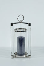 Load image into Gallery viewer, LuxuryLite Battery-Operated Candle in Modern Glass &amp; Metal Hurricane Lantern – 16" Tall

