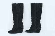 Load image into Gallery viewer, Luxury Rebel Effie Black Suede Wedge Boots Size 37 5M Knee High
