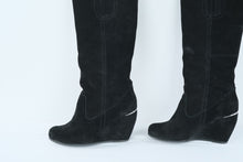Load image into Gallery viewer, Luxury Rebel Effie Black Suede Wedge Boots Size 37 5M Knee High
