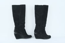 Load image into Gallery viewer, Luxury Rebel Effie Black Suede Wedge Boots Size 37 5M Knee High
