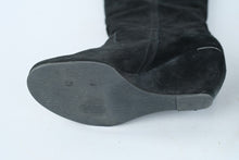 Load image into Gallery viewer, Luxury Rebel Effie Black Suede Wedge Boots Size 37 5M Knee High
