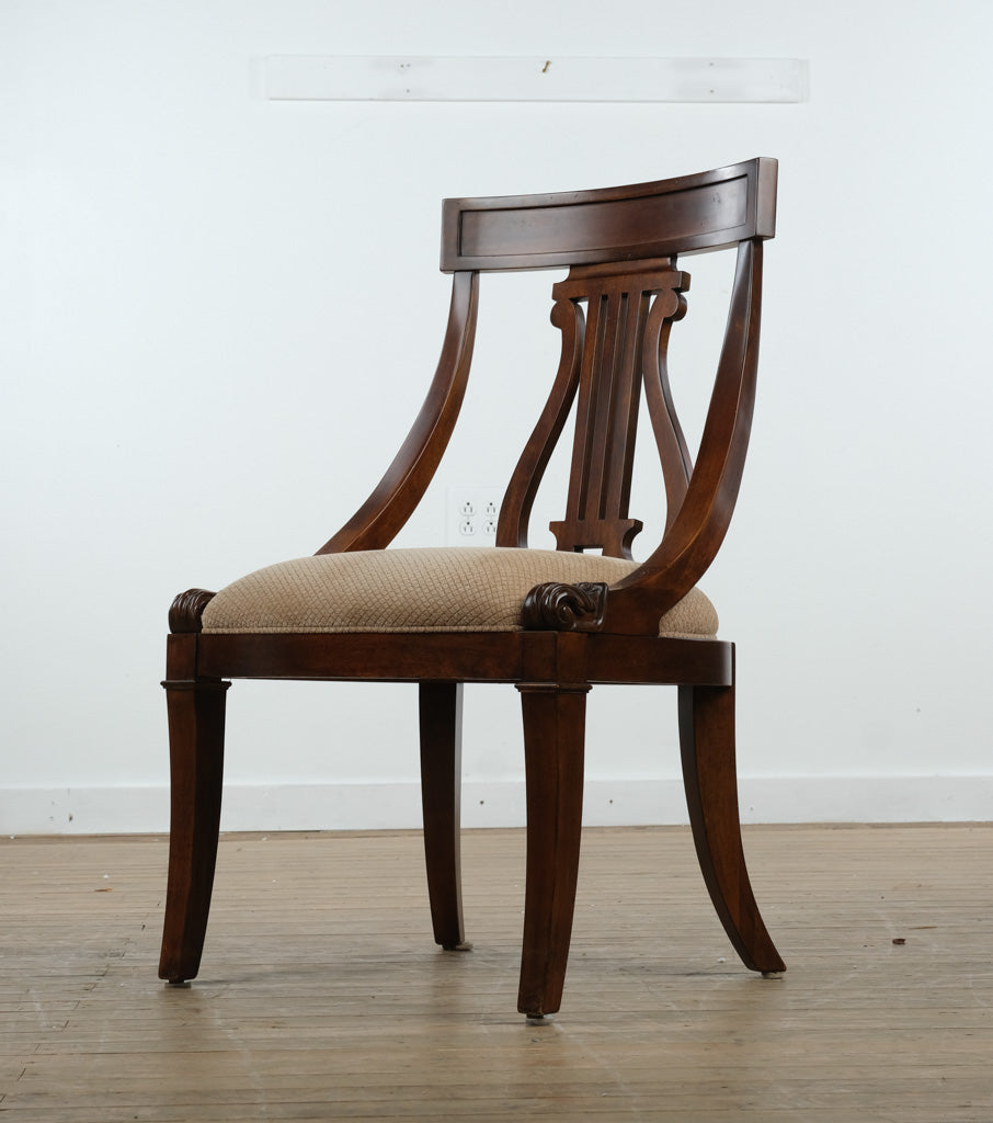 Kincaid Lyre-Back Accent Chair in Wood & Neutral Upholstery