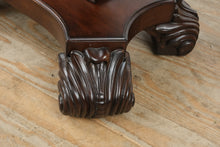 Load image into Gallery viewer, “Savoy Lyre” Mahogany Console Table – Acanthus Carved Base &amp; Pull-Out Cup Holders
