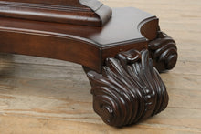 Load image into Gallery viewer, “Savoy Lyre” Mahogany Console Table – Acanthus Carved Base &amp; Pull-Out Cup Holders
