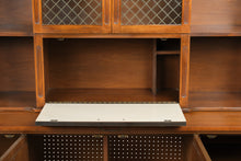 Load image into Gallery viewer, Rare Mid Century Modern Bar Cabinet Hutch with Drop Front Dry Bar and Display Shelves
