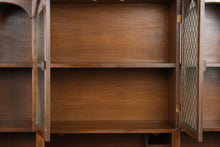 Load image into Gallery viewer, Rare Mid Century Modern Bar Cabinet Hutch with Drop Front Dry Bar and Display Shelves
