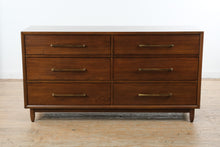Load image into Gallery viewer, Mid Century Modern Walnut 7 Drawer Dresser Brass Hardware 64 Inch
