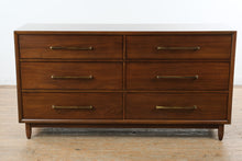 Load image into Gallery viewer, Mid Century Modern Walnut 7 Drawer Dresser Brass Hardware 64 Inch
