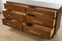 Load image into Gallery viewer, Mid Century Modern Walnut 7 Drawer Dresser Brass Hardware 64 Inch
