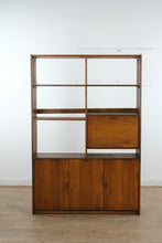 Load image into Gallery viewer, Mid Century Modern Wood Bookcase Cabinet with Drop Front Bar Storage
