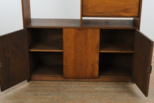 Load image into Gallery viewer, Mid Century Modern Wood Bookcase Cabinet with Drop Front Bar Storage
