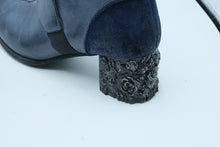 Load image into Gallery viewer, Maciejka Blue Leather Suede Ankle Boots Size 38 Floral Block Heel Poland
