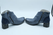 Load image into Gallery viewer, Maciejka Blue Leather Suede Ankle Boots Size 38 Floral Block Heel Poland
