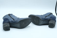 Load image into Gallery viewer, Maciejka Blue Leather Suede Ankle Boots Size 38 Floral Block Heel Poland
