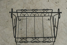 Load image into Gallery viewer, Black Metal Wire Magazine Rack Heart Scrollwork Carry Handle 16 Inch
