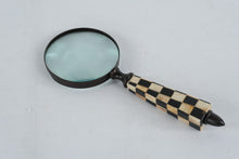 Load image into Gallery viewer, Vintage Checkerboard Handle Magnifying Glass Black White Inlay Desk Loupe
