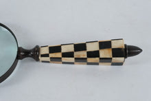 Load image into Gallery viewer, Vintage Checkerboard Handle Magnifying Glass Black White Inlay Desk Loupe
